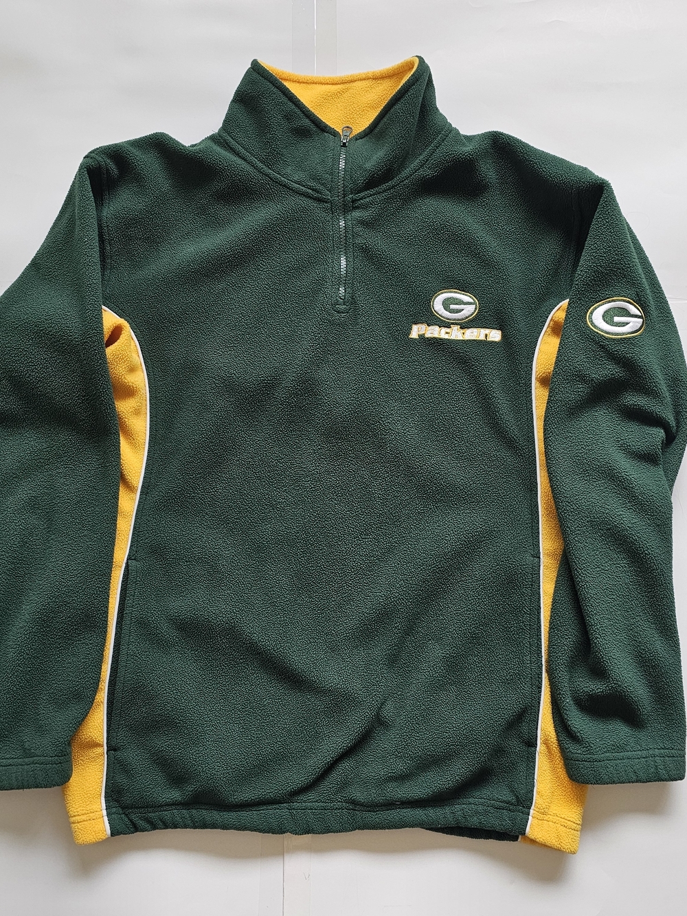 Vintage NFL Green and Gold Green Bay Packers Men's Quarter-Zip Fleece Pullover